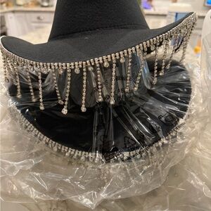 Boohoo LOT OF 7 Black Hat with Silver Rhinestone Fringe